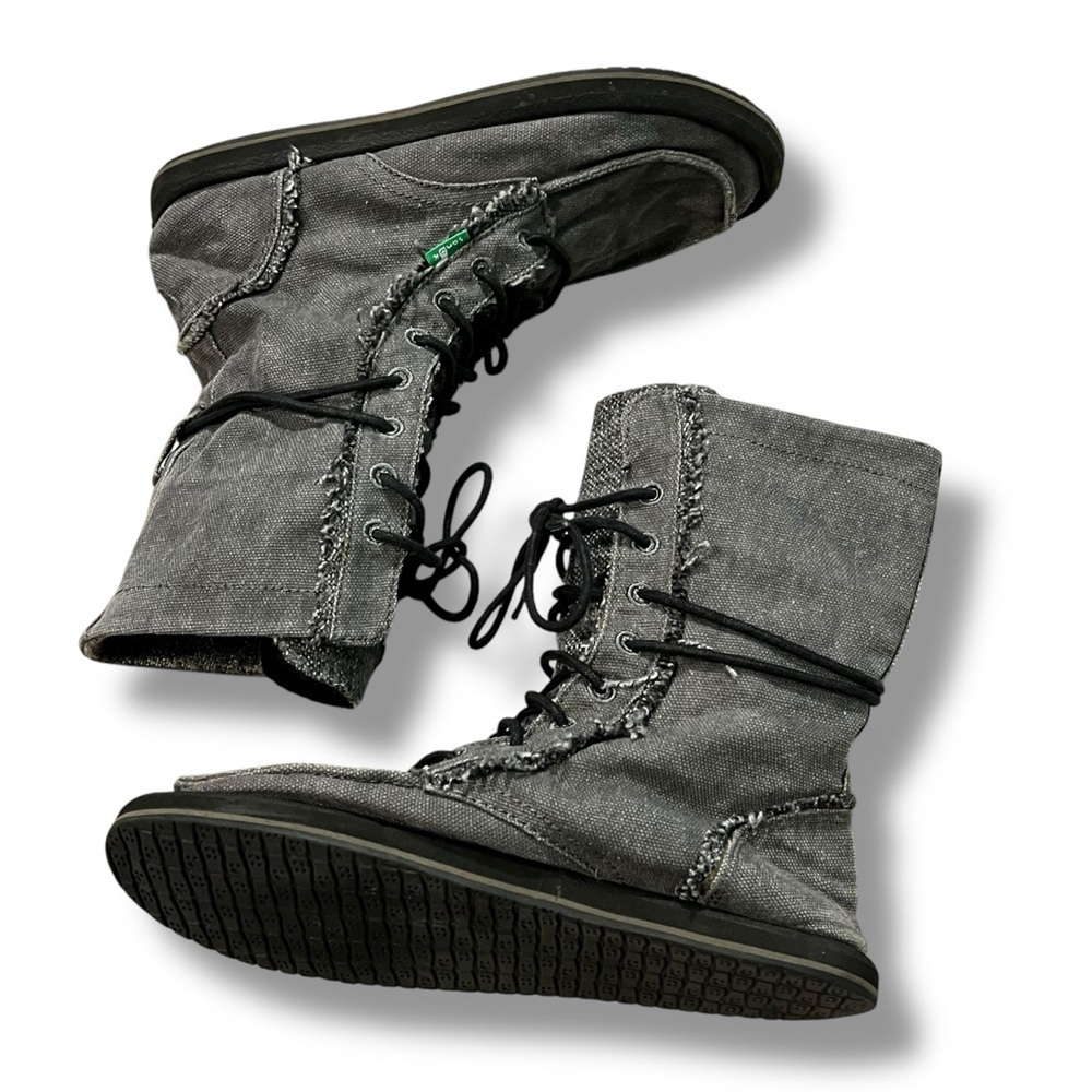 Sanuk Stevie Side Walk Ankle boots Combat Canvas Laceup Grunge Minimalist size 6 - Picture 2 of 11